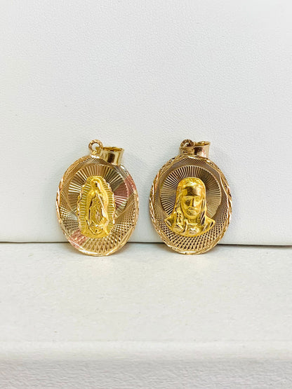 14K Solid Gold Double Face Guadalupe Jesus Pendant / Two Sided Jesus Guadalupe Pendant / Dije de Guadalupe y Jesus en Oro Real 30x21mm