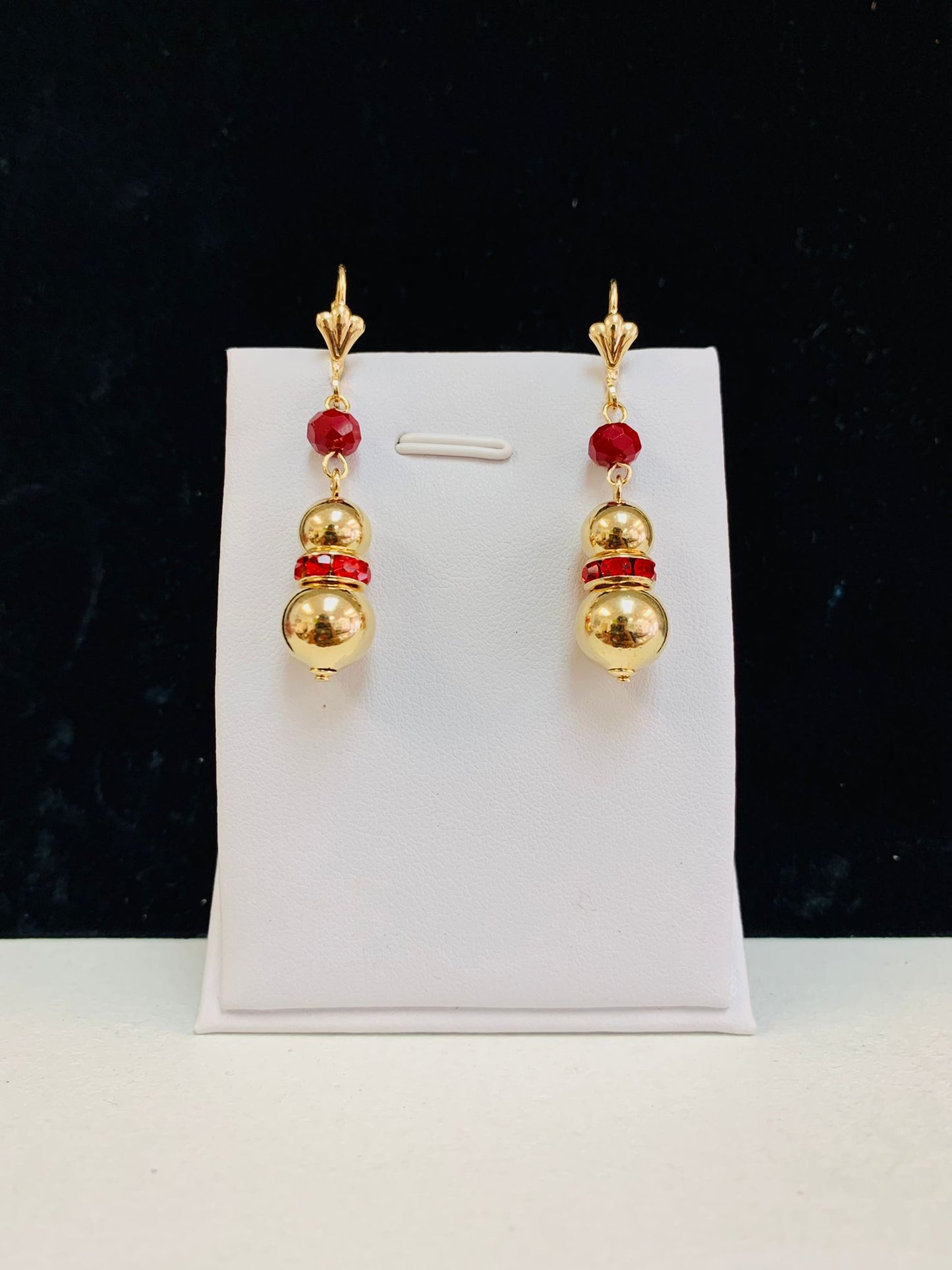 Gold Filled Dangle Ball Lever Back Earrings / Red Stones Earrings / Everyday Earrings for Womens / CZ Dangling Earrings / Aretes Colgantes de Oro Laminado