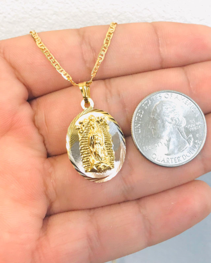 14K Gold Filled Virgen de Guadalupe Pendant 26x18mm / Virgen de Guadalupe Necklace 20" / Christmas Gift / Regalos de Navidad