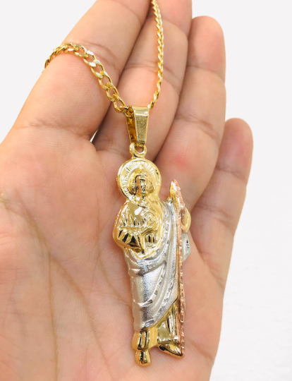 14K Gold Filled San Judas Necklace Pendant 2.5x1" Cuban Link Chain 24" / San Judas Dije y Cadena Cuban / Saint Jude Necklace / Cuban Link Chain for Mens