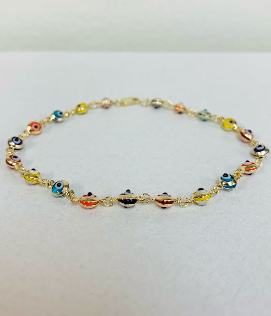 Women's Evil Eye Bracelet 7" • Kids Bracelet 6" • 14K Solid Gold Bracelet • Good Luck Bracelet