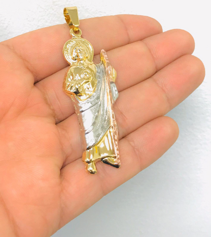 14K Gold Filled San Judas Necklace Pendant 2.5x1" Cuban Link Chain 24" / San Judas Dije y Cadena Cuban / Saint Jude Necklace / Cuban Link Chain for Mens