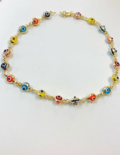 Women's Evil Eye Bracelet 7" • Kids Bracelet 6" • 14K Solid Gold Bracelet • Good Luck Bracelet