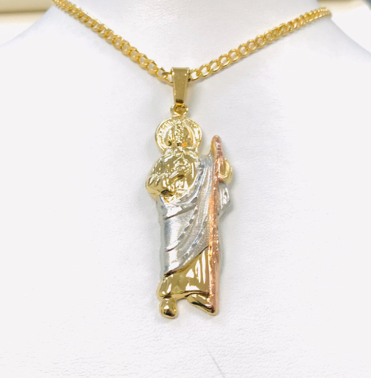 14k Gold filled Saint Jude Pendant CZ San Judas Tadeo Charm necklace,  religious Catholic Jewelry San Judas Tadeo charm H-227 - DLUXCA