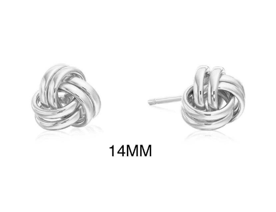 14K Yellow/White Gold, Stud Earrings Push Back 14mm, Polished Love Knot