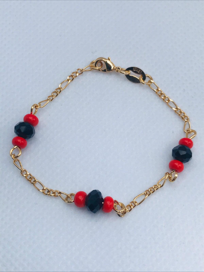 New Bracelet Baby Azabache 14K GF Gifts For Kids Girl 5.75 Inches Figaro Link  - Prime Jewelry 269