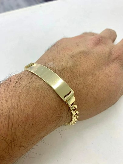 14K Gold Filled Mens Cuban ID Bracelet Curb Chain Bracelet Pulsera Cuban para Hombre