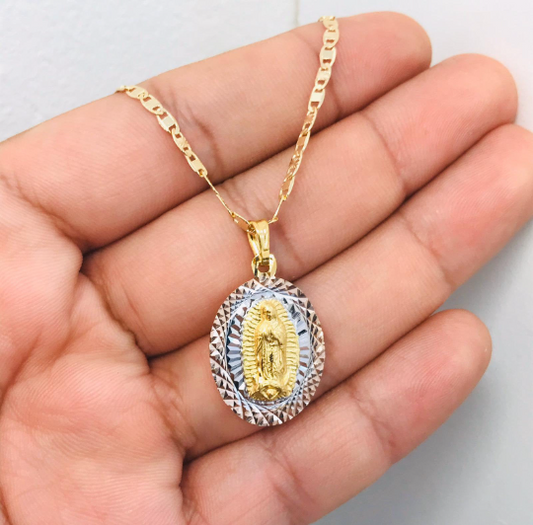 PrimeJewelry269 - 14K Gold Filled Virgen De Guadalupe Diamond Cut Necklace 26x18 Valentino Chain 20"