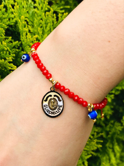 14K Gold Filled Red Beads Bracelet Women, for Protection, Health, and Good Luck, Pulsera Mal de Ojo y Azabache para Mujer