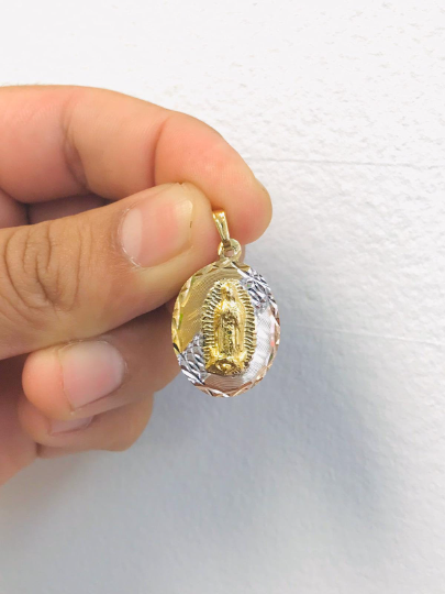 18K Gold Filled Virgen de Guadalupe Tri-Color Pendant 26x18mm Unisex Catholics Jewelry / Our lady of Guadalupe Pendant / Dije de la Guadalupe Tres Colores en Oro Laminado