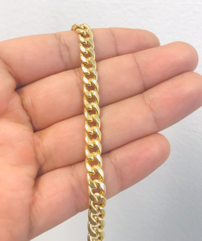 14K Hollow Yellow Gold Miami Men's Cuban Curb Link Bracelet 7.25” 6.7mm 13g