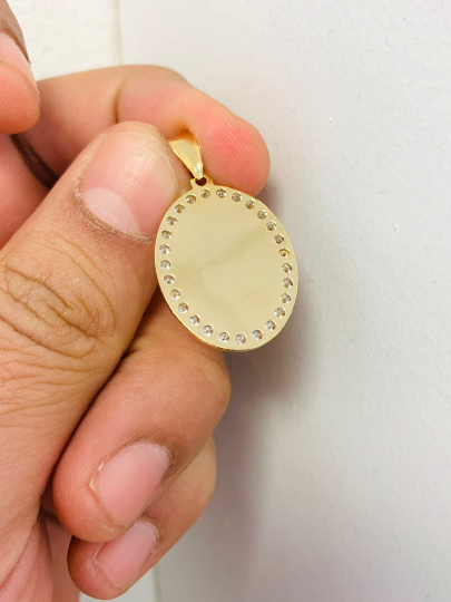 Virgin Mary Pendant CZ Stones for Women's Men's Tri Color Pendant / Dije de la Virgen Maria Oro 28x20mm / Gold Filled Dainty Virgin Pendant / Medalla de la Virgem Maria