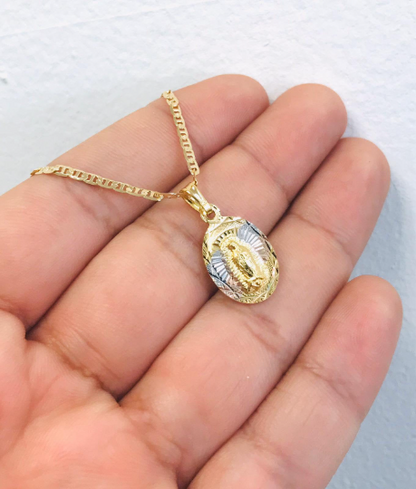 Virgen De Guadalupe Necklace with Mariner Link Chain 20" in 14K Gold Filled / Our Lay of Guadalupe Pendant 20x13 / Womens Jewelry for Everyday / Virgin of Guadalupe