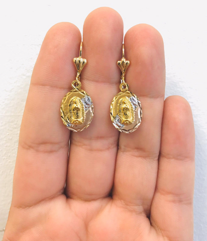 14K Gold Filled Necklace Set Virgen de Guadalupe Earrings 20x13mm / Guadalupe Necklace Pendant / Cadena y Dije de Guadalupe