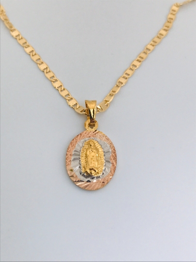 14K Gold Filled Virgen de Guadalupe Necklace Pendant Charm 20x13mm Diamlond Cut Pendant Guadalupe Charm / Cadena de Guadalupe Oro Laminado