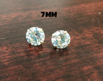 CZ Stud Round Solitaire Earrings Screw Back Solid 10K Gold Earrings Womens Mens Everyday Dainty Earrings Aretes de Oro 10K Para Mujer Hombre y Niños