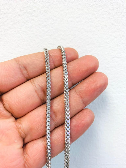 Womens Sterling Silver Franco Link Chain Necklace 24" 2.6mm 12g Foxtail Chain