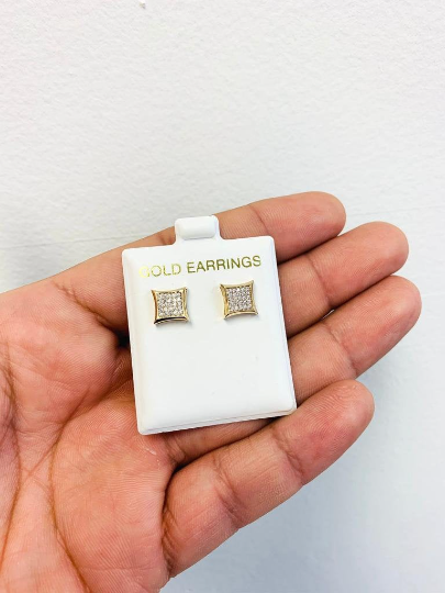 10K Solid Yellow Gold Square CZ Earrings 7.5x7.5mm 9mm