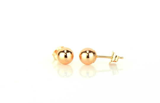 14K Rose Gold Ball Stud Earrings With Push Back 3mm to 10mm / Stud Earrings for Womens Kids / Everyday Earrings / Aretes de Oro Real Rosado Para Mujer y Niños