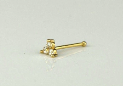 14K Yellow/White Gold Triple CZ Stone Nose Bone Piercing Stud Earrings