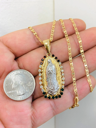 Virgen de Guadalupe Necklace Pendant Chain Valentino 20" Womens Mens Gold Filled Jewelry Best Quality Necklace Cadena y Dije de la Guadalupe