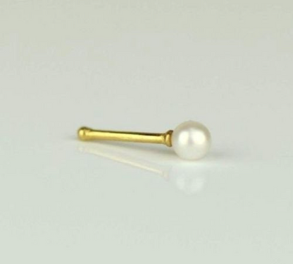 14K Yellow or White Gold Pearl Nose Bone Piercing, Genuine Pearl Nose Studs Ring / Gold Nose Piercing Pearl / Aretes para La Nariz en Oro Real con Perla