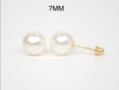 Vintage Pearl Earrings in 14K Yellow Gold, Screw Back Earrings, Round Pearl Studs Earrings 3 to 8mm