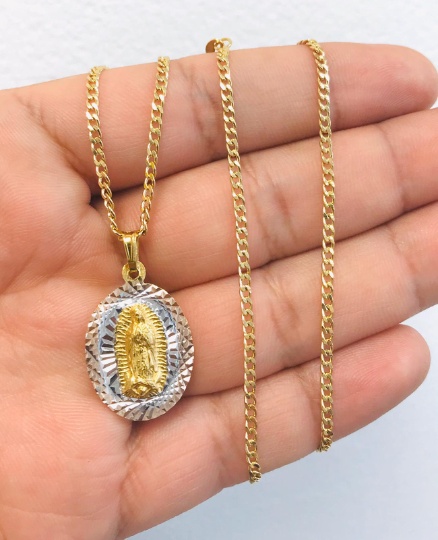 18K Gold Filled Virgen de Guadalupe Necklace 20" Dainty Pendant 20x13mm / Everyday Necklace for Womens / Cadena y Dije de la Guadalupe en Oro Laminado / Valentine´s Gift