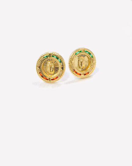 14K Gold filled Virgen de Guadalupe Earrings Screw Back Stud Earrings 10x10mm / Mexican Flag Earrings / Womens Earrings / Aretes de Guadalupe en Oro Laminado