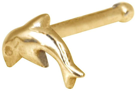 Nose Ring Stud Dolphin 14K Solid Yellow/White Gold Nose Ring / Nose Ring / Nose Piercing / Dolphin Nose Ring / Aretes de la Nariz de Delfin / Dolphin Nose Piercing