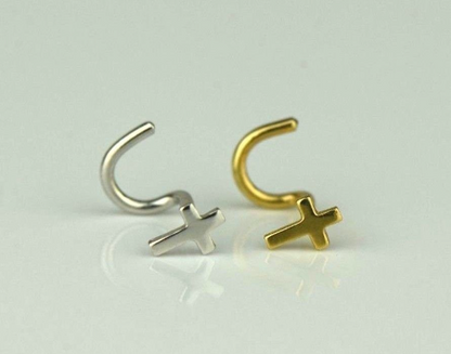 14K Yellow/White Gold Dainty Cross Nose Piercing / Nose Screw Cross Ring / Nose Ring / Cross Nose Ring / Piercing / Aretes de la Nariz  / Aretes de Cruz para la Nariz en Oro Real.