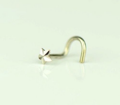 14k Yellow/White Gold Diamond cut Nose Star Piercing Stud / Nose Piercing Curve Stud for Womens / Body Jewelry Nose Piercing / Aretes de la Nariz de Oro Para Mujer