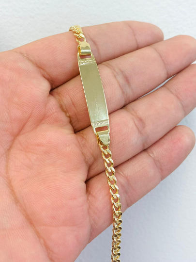 Cuban Link ID Bracelet / 18K Gold Filled ID Cuban Bracelet / Men's Bracelet / Womens Bracelet  7.75" / Pulsera Cuban Link / Pulsera Unisex Oro Laminado / Cuban Curb Bracelet