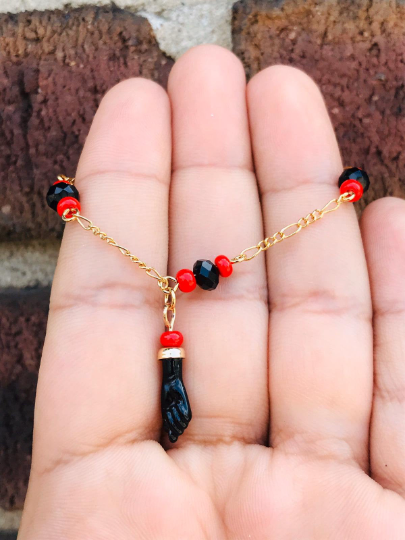 18K Gold Filled Azabache Bracelet Figaro Link 6" Inches / Kids Bracelet / Childrens Jewelry / Pulsera Azabache Para Ninos en Oro Laminado