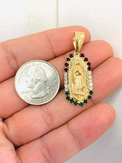 Small Virgen de Guadalupe Pendant CZ Stones Patroness of Mexico / Dainty Pendant / Guadalupe Jewelry / Everyday Pendant / Dije de Guadalupe