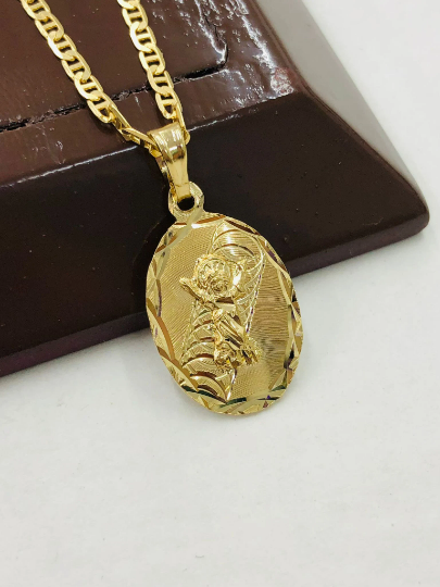 14K Yellow Gold Filled Divino Nino Necklace Medalla for Womens 18" / Medalla del Divino Nino 22x14mm/ Baby Jesus Necklace Everyday Necklace