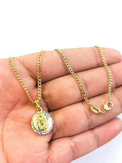 18K Gold Filled Virgen de Guadalupe Necklace 20" 17x14mm Cuban Link Chain / Everyday Necklace for Womens / Cadena Cuban Link con Dije de la Guadalupe en Oro Laminado