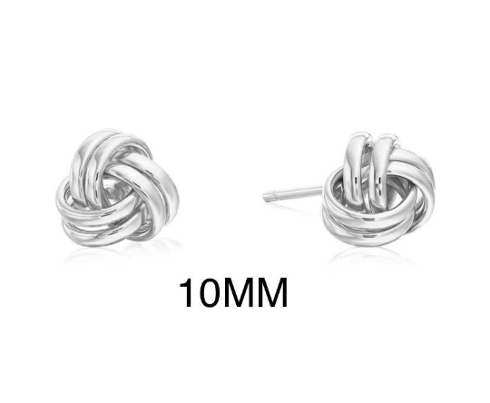 14K Yellow/White Gold, Stud Earrings Push Back 10MM, Polished Love Knot