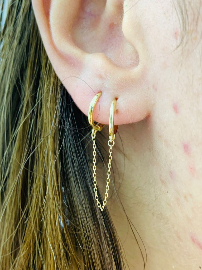 CZ Double Piercing Earring Huggie Hoops Gold Handcuff Hoop Earrings Chain  Earrings - Etsy Hong Kong