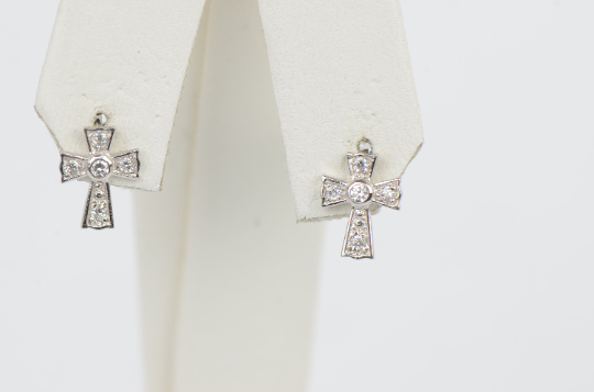 14K Yellow/White Gold CZ Cross Earrings / Screw Back Earrings / Stud Earrings / CZ Gold Earrings / Aretes en Oro Real de Cruz para Hombre y Mujer