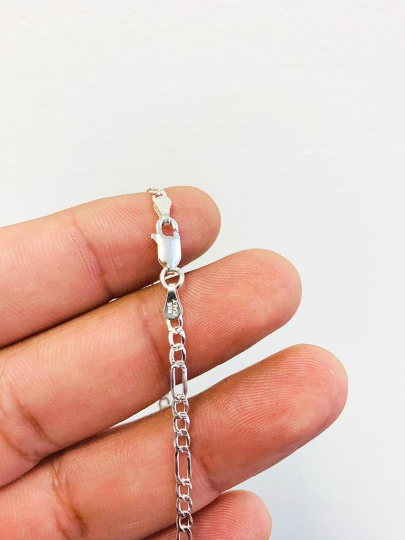 925 Sterling Silver Santa Muerte Necklace Figaro Link 24" 43x18mm 2.7mm 10g