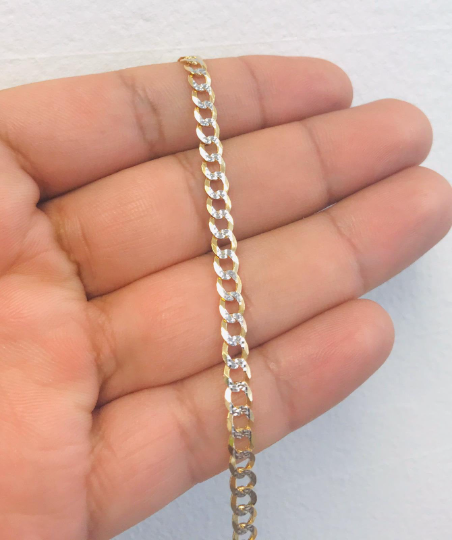 Solid Gold Two Tone Bracelet Cuban Link 10K REAL GOLD Mens Bracelet 8” 4.4g