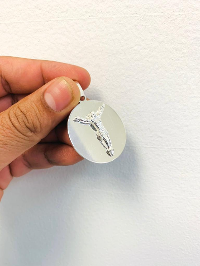 925 Sterling Silver Jesus Christ Round Pendant Medal 1.5"x1.3" 15g