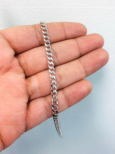 Cuban Curb Silver Bracelet 7" For Men or Womens Rhodium Bracelet 6.8g 4.7mm Sterling Silver Cuban Bracelet / Pulsera Cuban Para Hombre y Mujer en Plata Pura