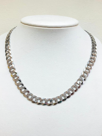 925 Sterling Silver Cuban Curb Necklace Chain 26" 9mm 51g Rhodium