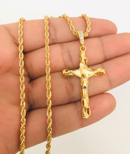 18K Gold Filled Cross Necklace, Religious Necklace 24" Cross Pendant 43x26mm