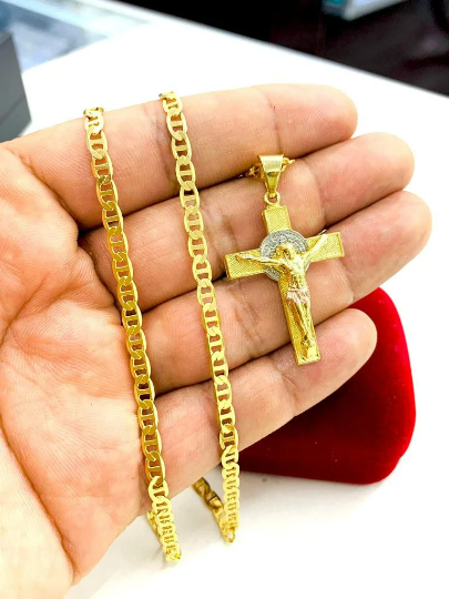 Mens Womens Cross Crucifix Necklace Pendant Jesus Charm Cadena Dije de Cruz 37x25mm CN001