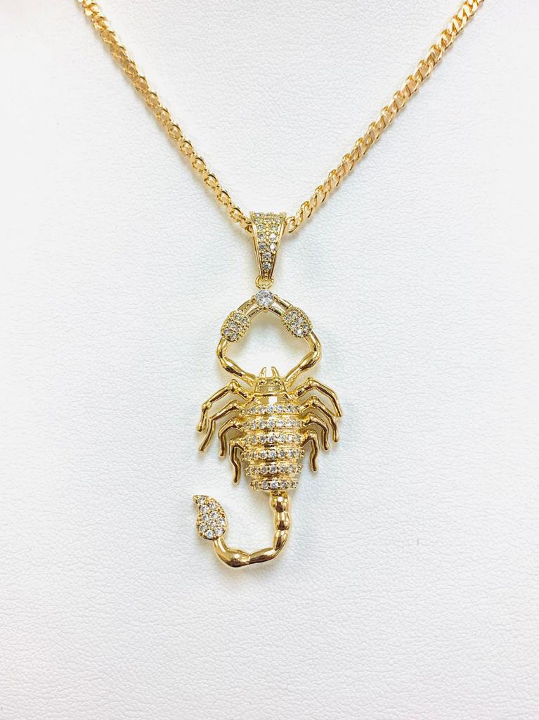 18K Gold Filled CZ Scorpion Necklace Cuban Link Chain 20" For Mens