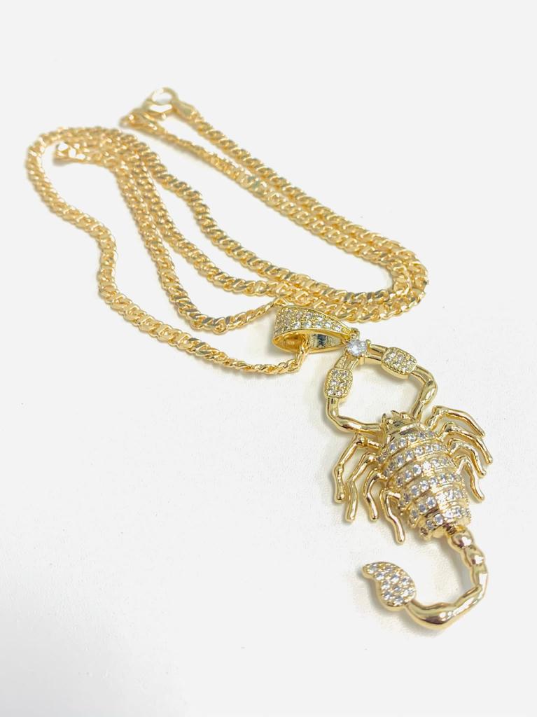 18K Gold Filled CZ Scorpion Necklace Cuban Link Chain 20" For Mens