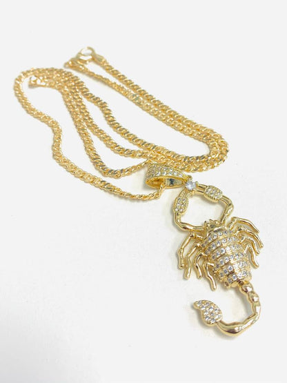 18K Gold Filled CZ Scorpion Necklace Cuban Link Chain 20" For Mens